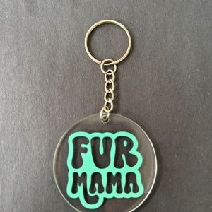Handmade teal fur mama round acrylic keychain